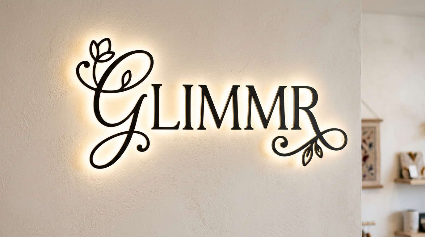 Glimmr logo on wall